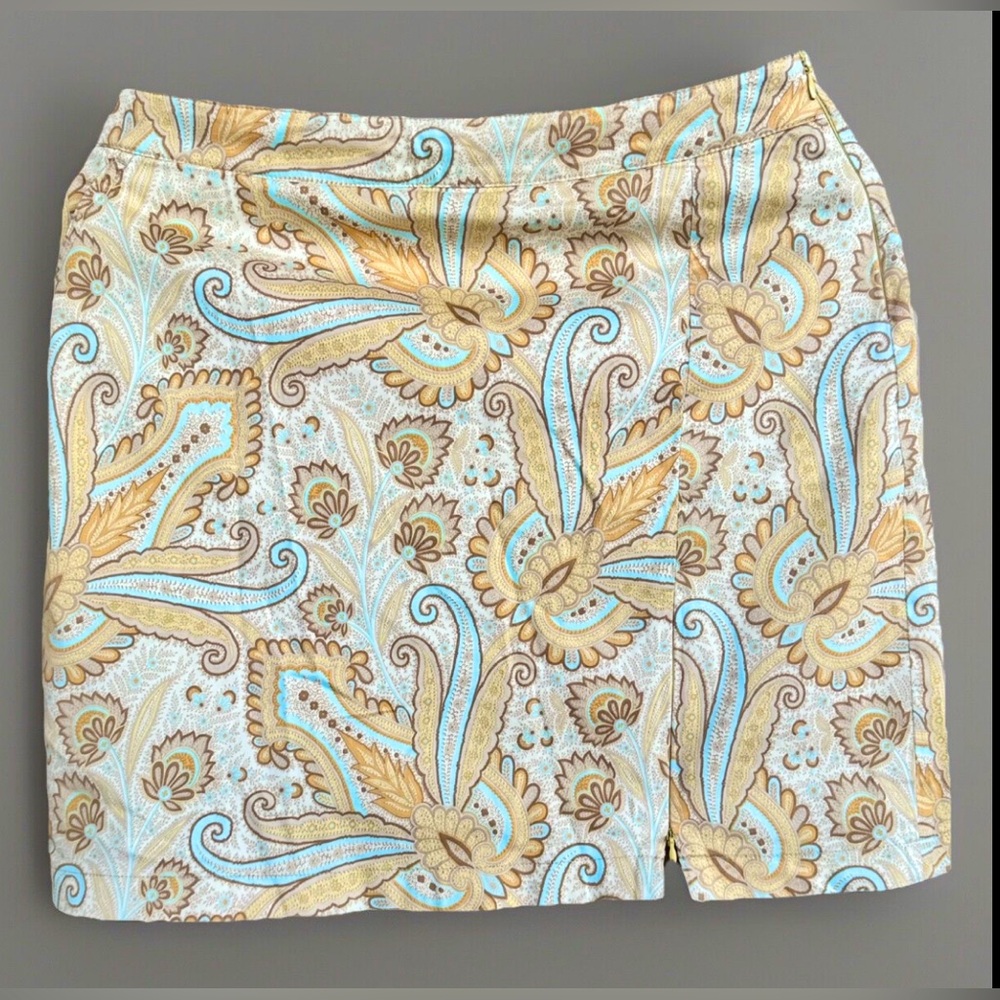 Vintage Tail Activewear Golf Slip-On Lined Skort Yellow/ Beige/Blue Paisley 8